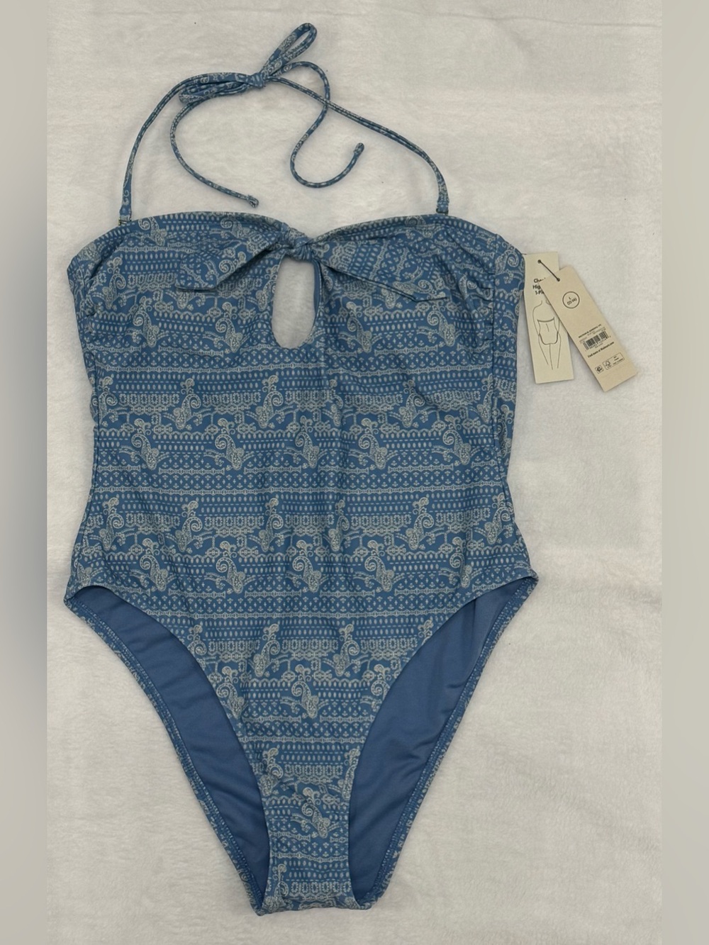 NWT No Boundaries Women’s Bandeau One-Piece Swimsuit Blue Paisley Print Large